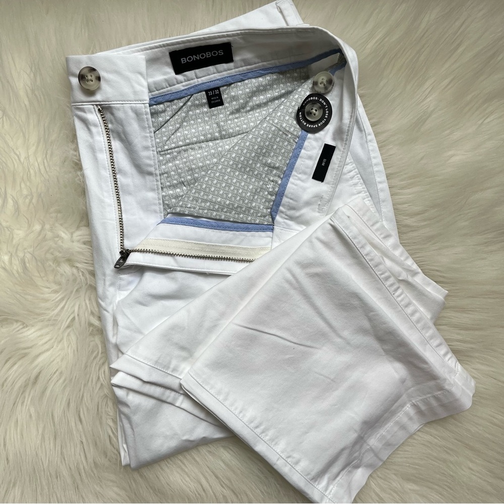 New Bonobos Mens Pants Stretch Lightweight Chinos Chino Slim 33x32 White 33 32